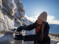 Outi Meinander takes dirty snow samples. photo by: @Vojta Moravec