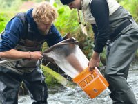 Hydrobiologist Michal Bílý's team in the field