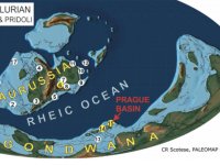 Paleogeografická mapa svrchního siluru s označením lokalit s doklady Ludfordské izotopové anomálie a vymírání. Žlutě označené lokality byly studovány v rámci zmíněného projektu.